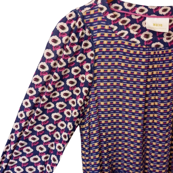 Maeve Anthropologie Cheyenne Mixed Print Peplum Pullover Top Purple Size Medium - Picture 6 of 13